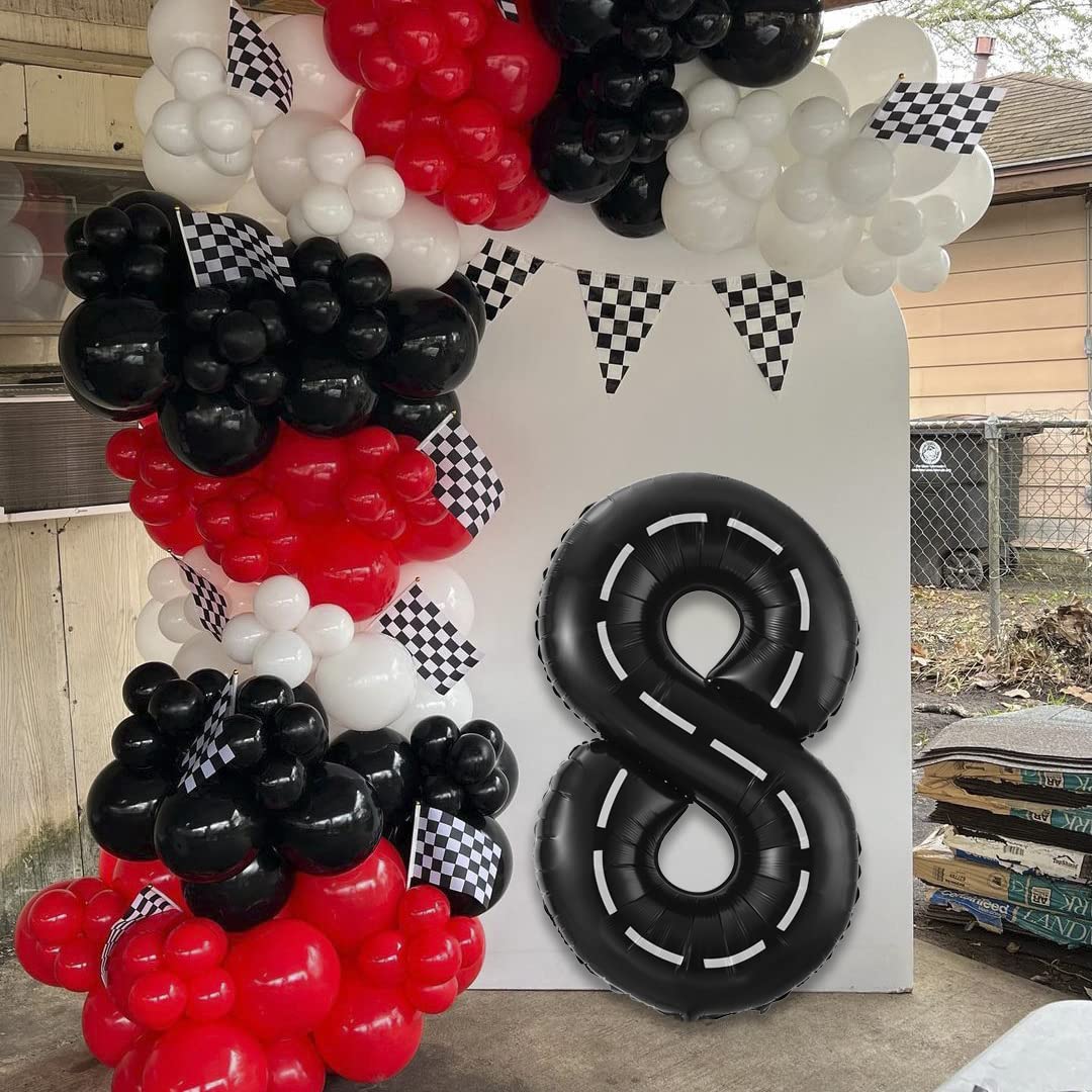 Race Car Number 8 Balloons,40 Inch Racing Car 8 Birthday Balloons Two Fast Balloon Race Track Black 8 Balloon Number For Cars Theme Birthday Party