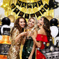 Msmancy Black And Gold Birthday Decorations For Women Men 53Pcs With Happy Birthday Banner Curtains Bottle Crown Heart Star Led
