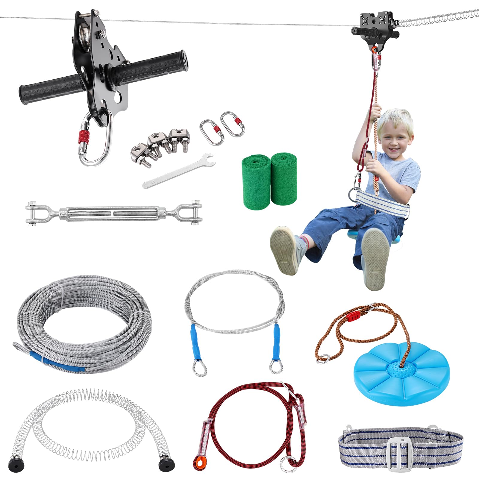 VEVOR Zip line Kits for Backyard,100ft Zip line Kit for Kids and Adult Up to 330 lb, Included Swing Seat, Ziplines Brake, and Steel Trolley, Outdoor Playground Equipment -Like New