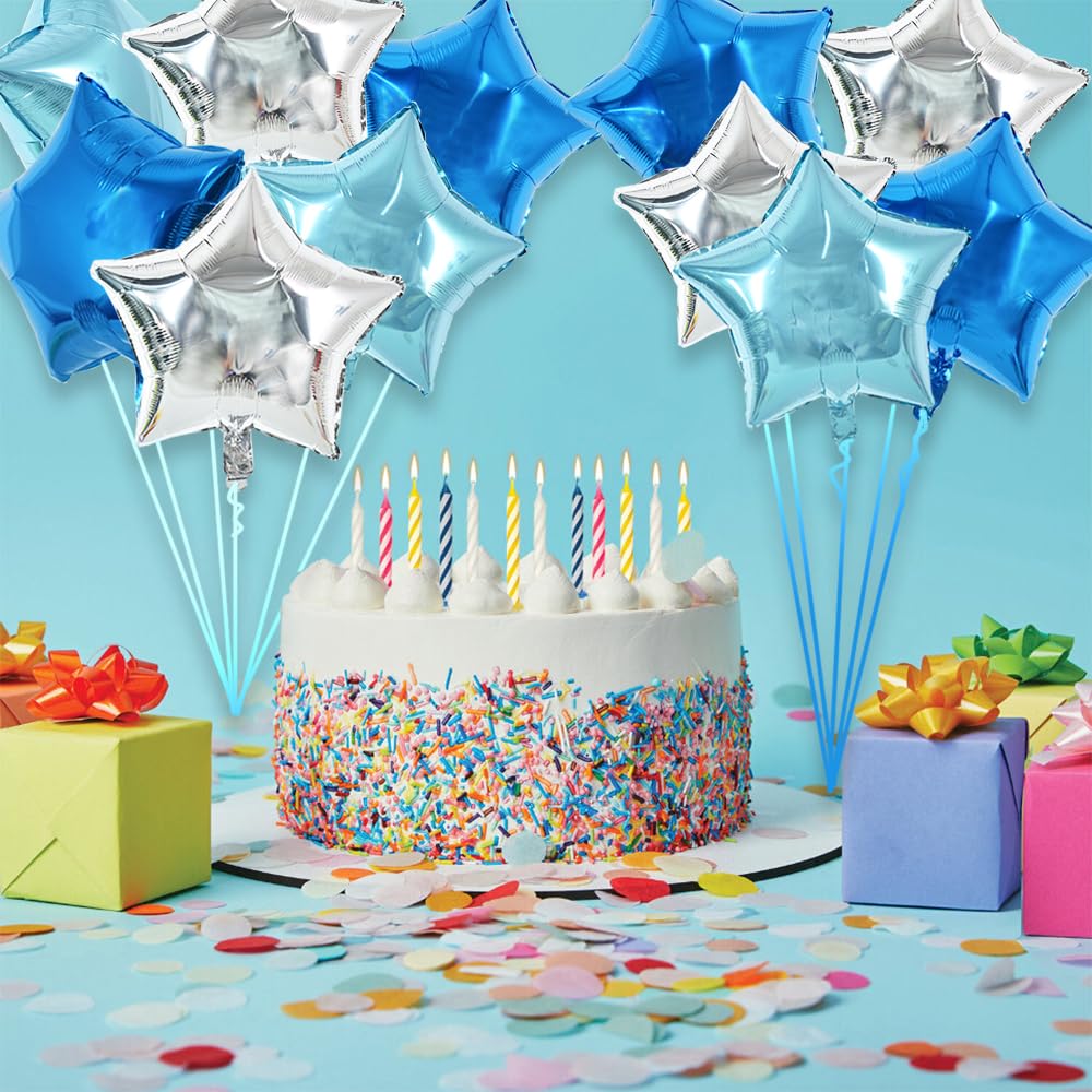 TONIFUL 30Pcs 18 Inch Star Balloons Large Blue Silver Star Shape Foil Balloons Big Star Helium Mylar Balloons for Birthday Weddi