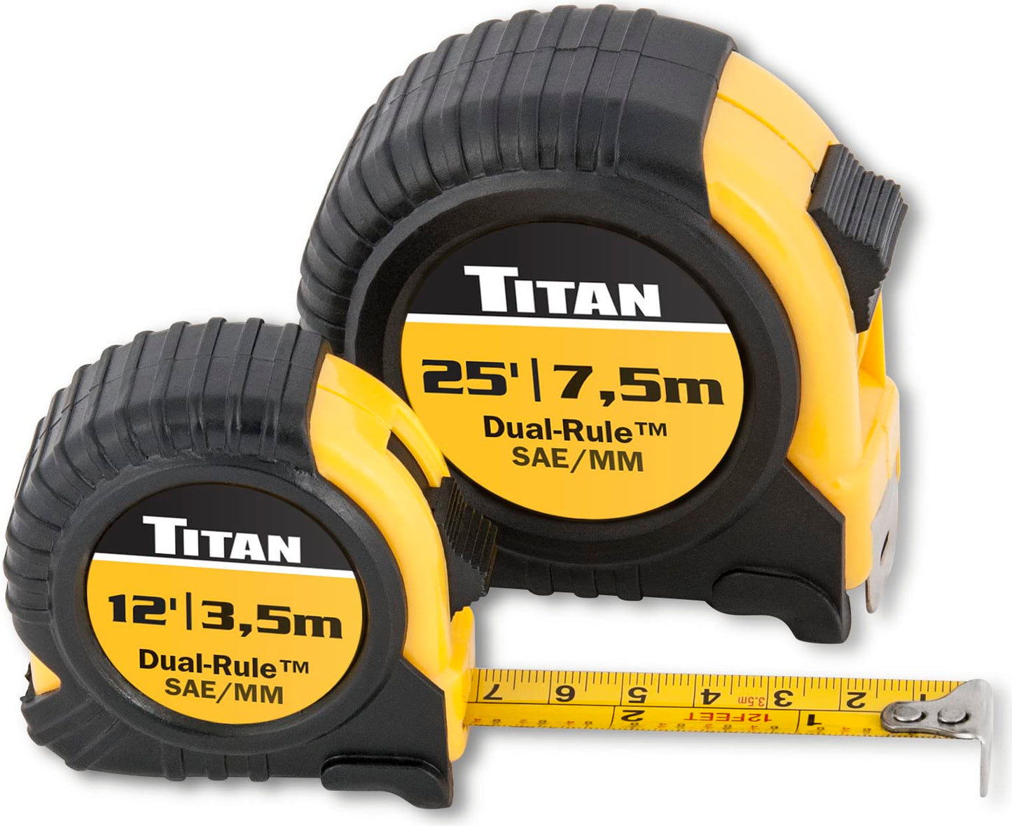Titan - 2 Piece Combo 12' & 25' Dual Rule (Standard & Metric) Tape Measure Set With Quick Read Markings