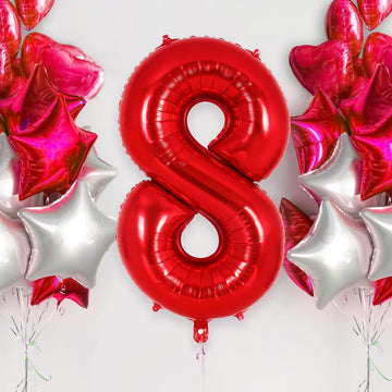 Red Number 8 Balloon 40 Inch, Big Large Foil Helium Number Balloons, Jumbo Giant Mylar Number 8 Balloons For 8 Year Old Birthday
