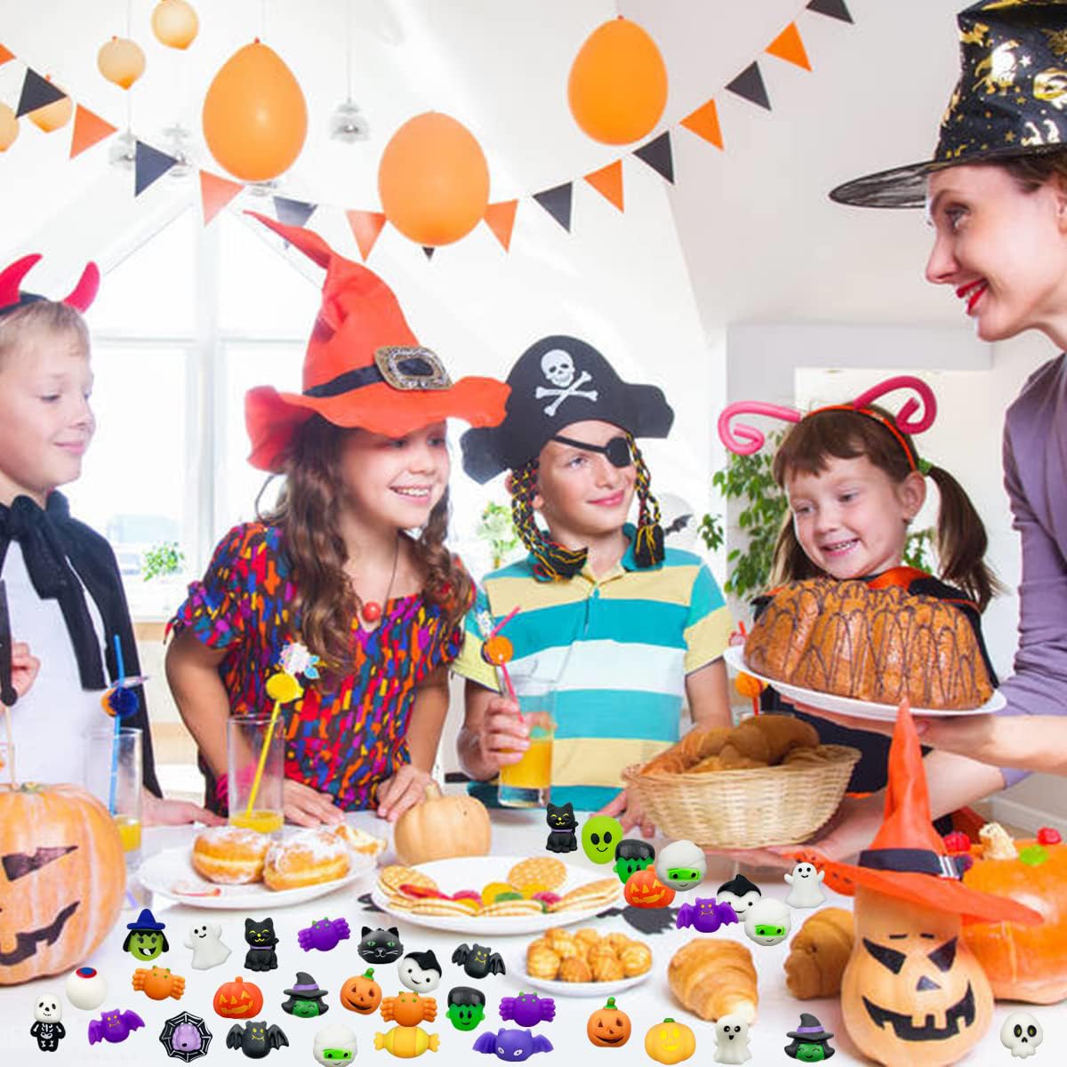 24 Pcs Halloween Mochi Squishy Toys With Gift Box Mini Kawaii Mochi Squeeze Toy Stress Reliever Anxiety Packs For Kids Party Favors Halloween Miniatures Halloween Treat Bags Gifts