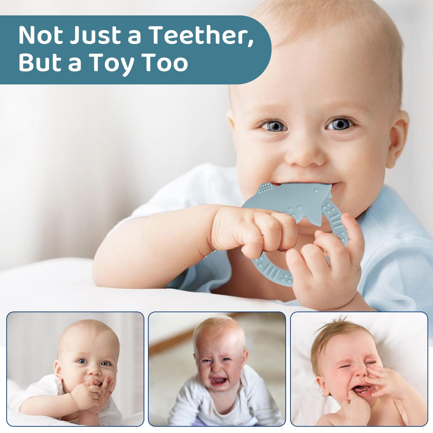 2 Packs Baby Teether Silicone Teething Toys for Babies 0-6 Months with Dinosaur Shape 6 to 12 Months 3-6 Months Infant Newborn for Teething Pacifiers Relief Chew Ideal Baby Shower Gifts for Moms A2