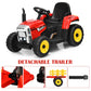 Costzon Ride On Tractor With Detachable Trailer, 12V Kids' Electric Vehicles W/3-Gear-Shift Ground Loader, Wireless Design & Usb, 7 Led Headlights, Remote Control Tractor Toys For Kids 3+ (Red)