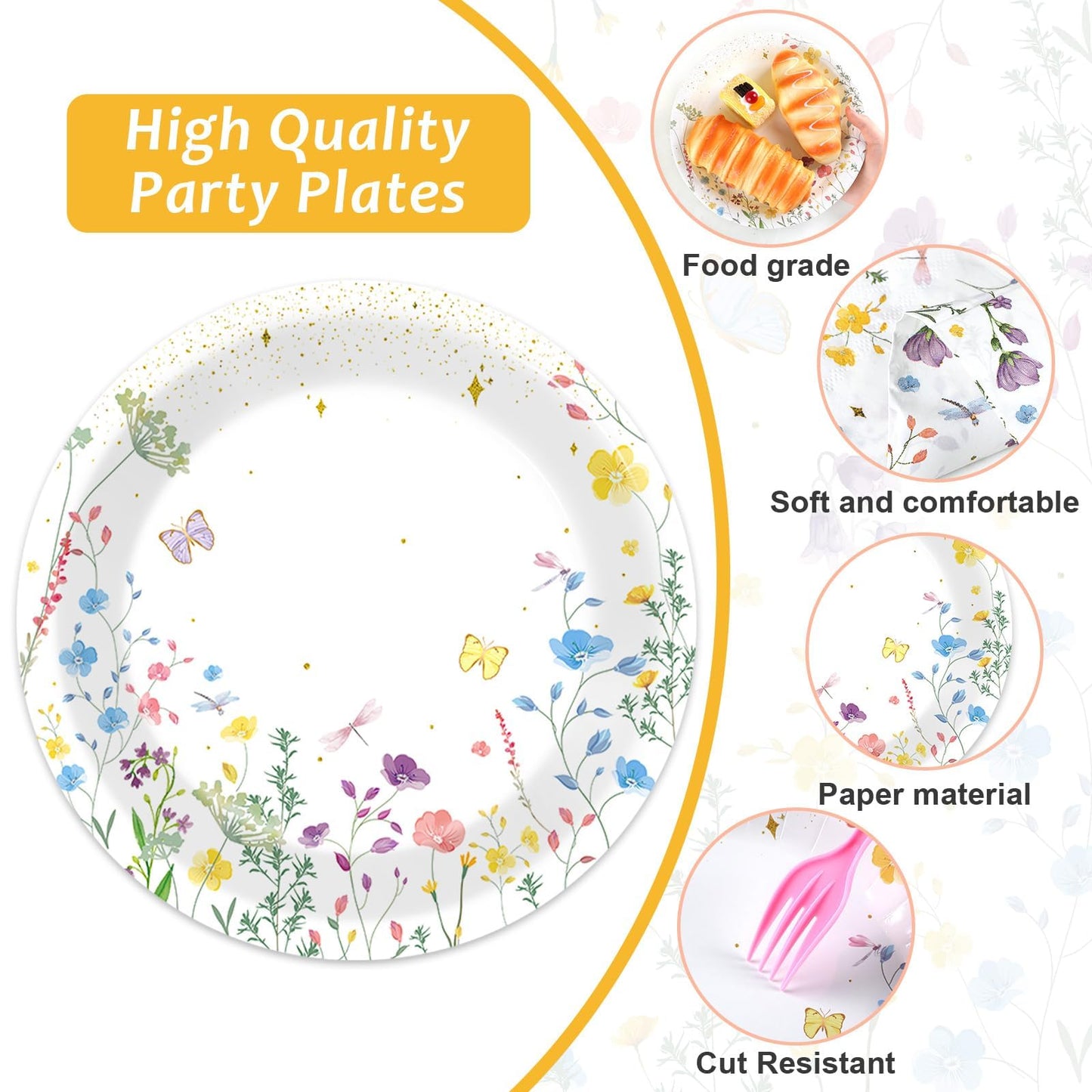 Obusatt 100 Pcs Wildflower Paper Plates And Napkins Party Supplies Wildflower Party Decorations Floral Wildflower Disposable Pla