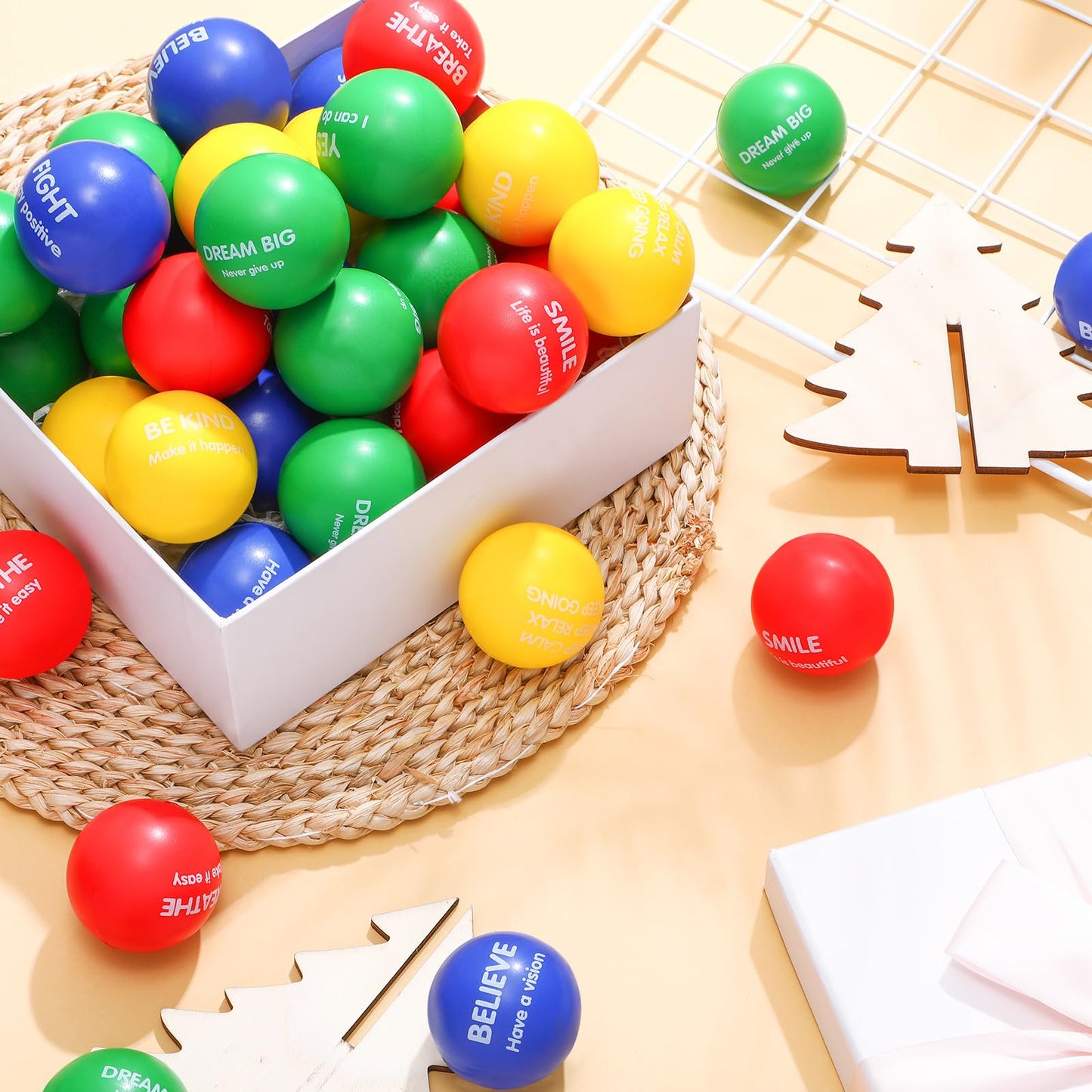 Liliful 48 Pieces Motivational Stress Balls Bulk for mature-themeds Fidget Toys End of The Year Student Gifts Inspirational Squeeze Balls Employee Appreciation Gift mature-themed Goodie Bag 2. 2 Inch(Stylish Color)