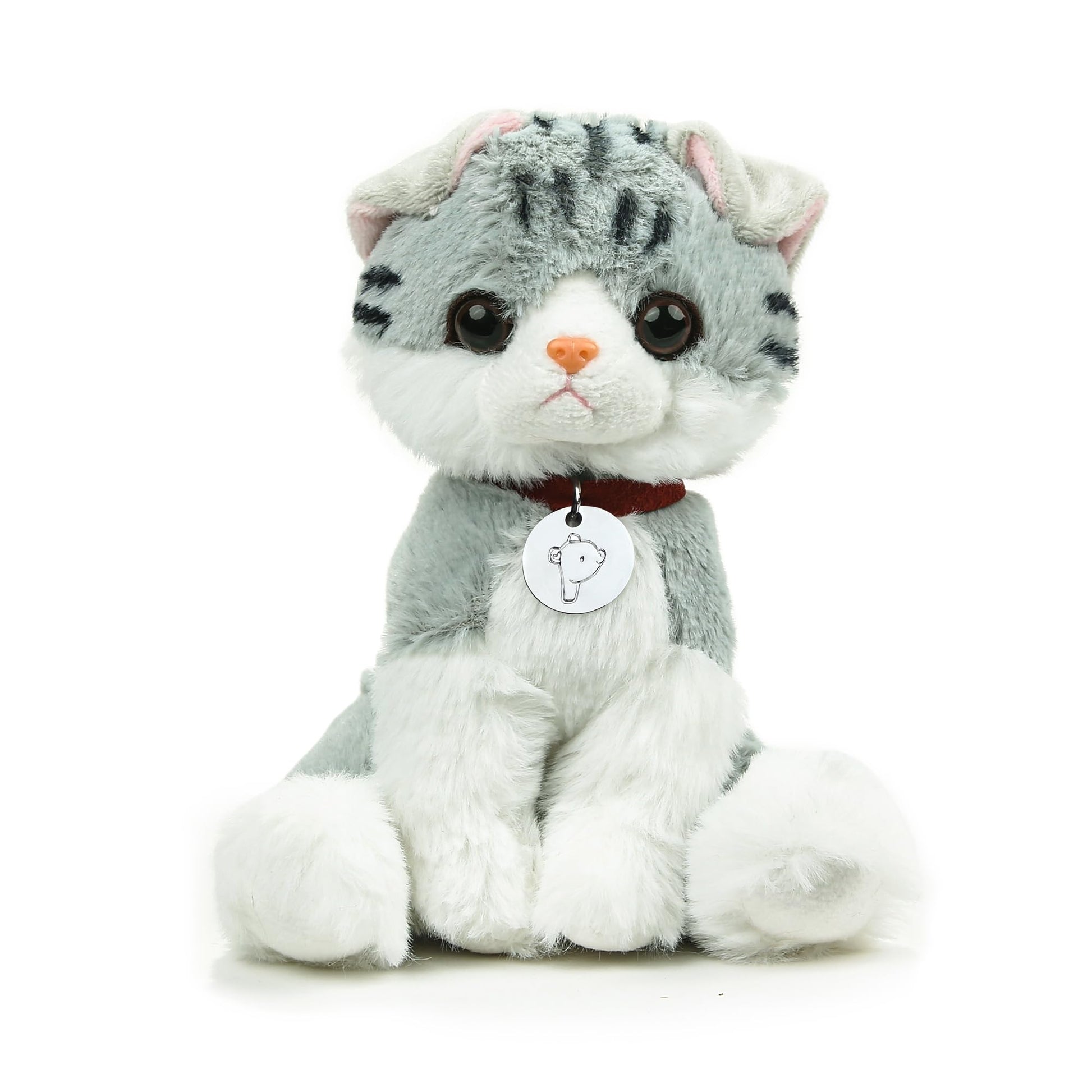 Plushland Realistic Stuffed Cat and Dog Plush PuppyStuffed Animals Plush Toys Collar  Realistic enhanced Pawpal Stuffed Puppy Cats and Dogs Toy for Boys and Girls 8 Inches (Tabby Kitty with Collar)