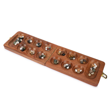 Ajuny Wooden Mancala Board Game Set - Classic Board Games, Portable Folding Travel Mancala Board With Marbles (72+8 Stones), Ide