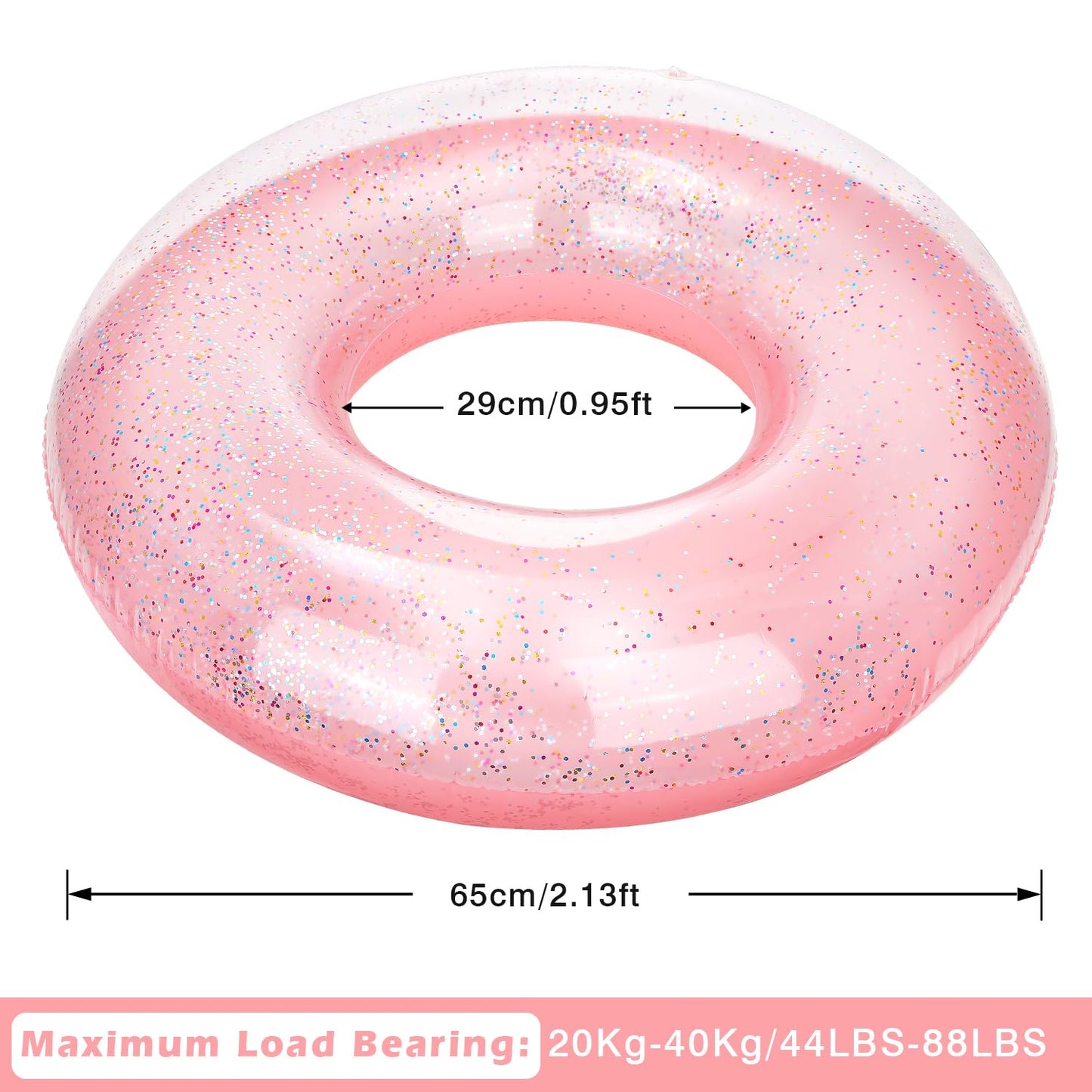 Moko Swim Rings With Glitter, 70Cm Diameter Inflatable Pool Float Swimming Pool Float Tube Round Shaped Swimming Tube Water Fun