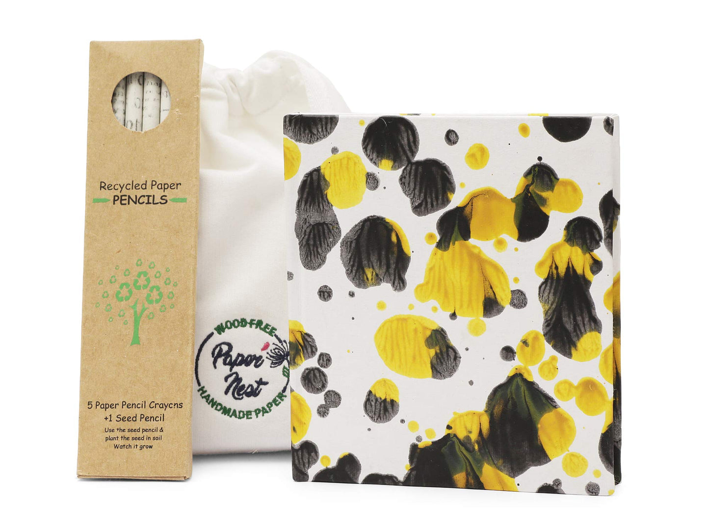 Papernest EcoFriendly Stationery Kit  Doodle Square Notebook Set + Colour Pencils + Cloth Bag | Sustainable Gift For Kids | Bi