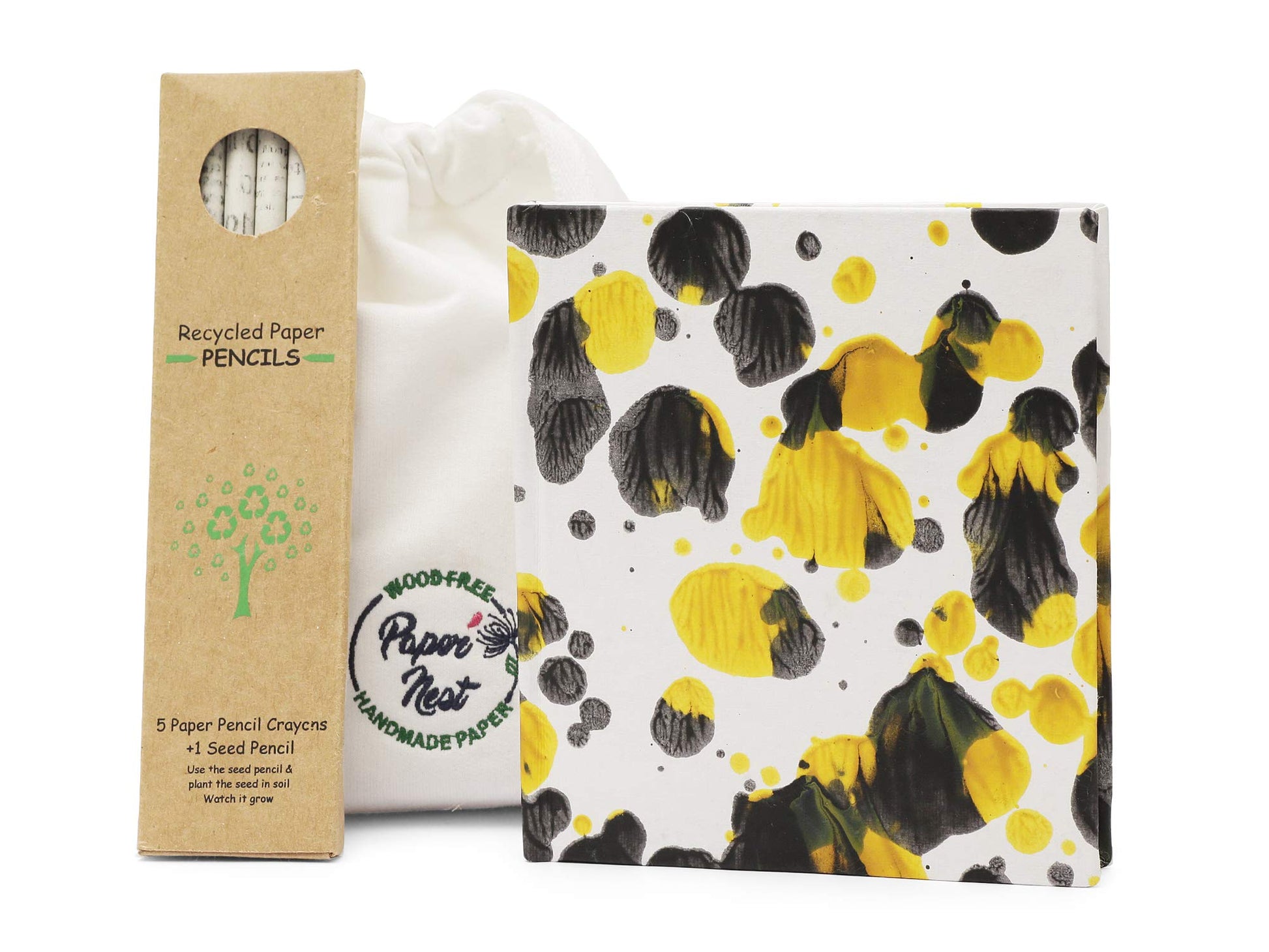Papernest EcoFriendly Stationery Kit  Doodle Square Notebook Set + Colour Pencils + Cloth Bag | Sustainable Gift For Kids | Bi