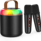 Iyoyo Mini Karaoke Machine For Kids Portable Bluetooth 5.3 Speaker Led Lights With 2 Wireless Microphones Karaoke Toy Gifts For Girls Boys Audlt Birthday Christmas Solid Metal Body (Black)