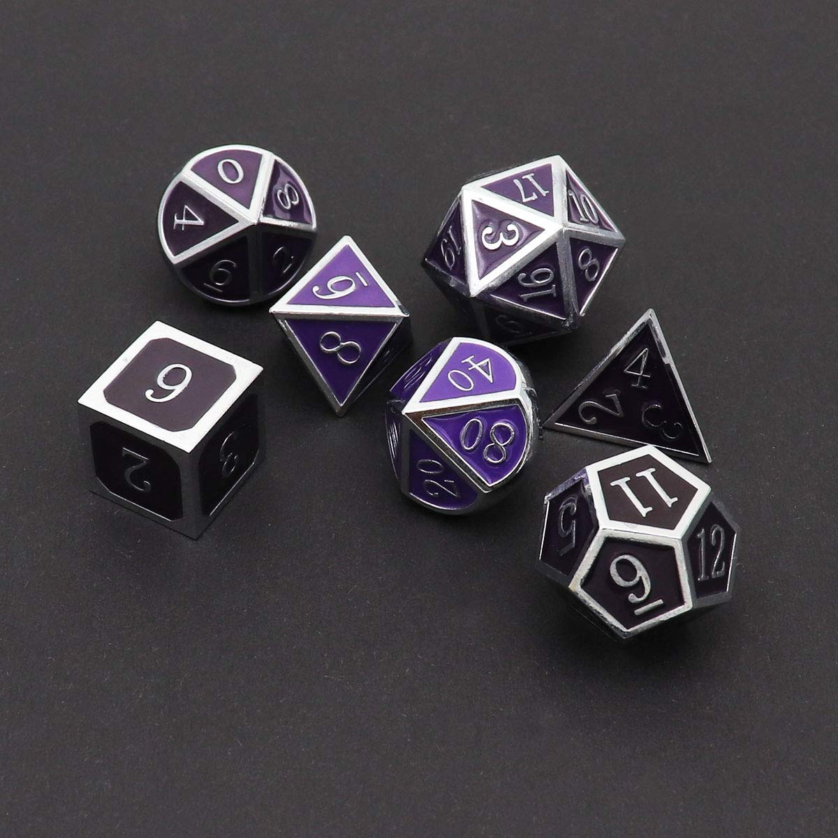 Haxtec Color Changing ByTemperature Metal DND Dice Set Polyhedral D&D Dice for RPG Dungeons and Dragons-Silver Black Purple Shif