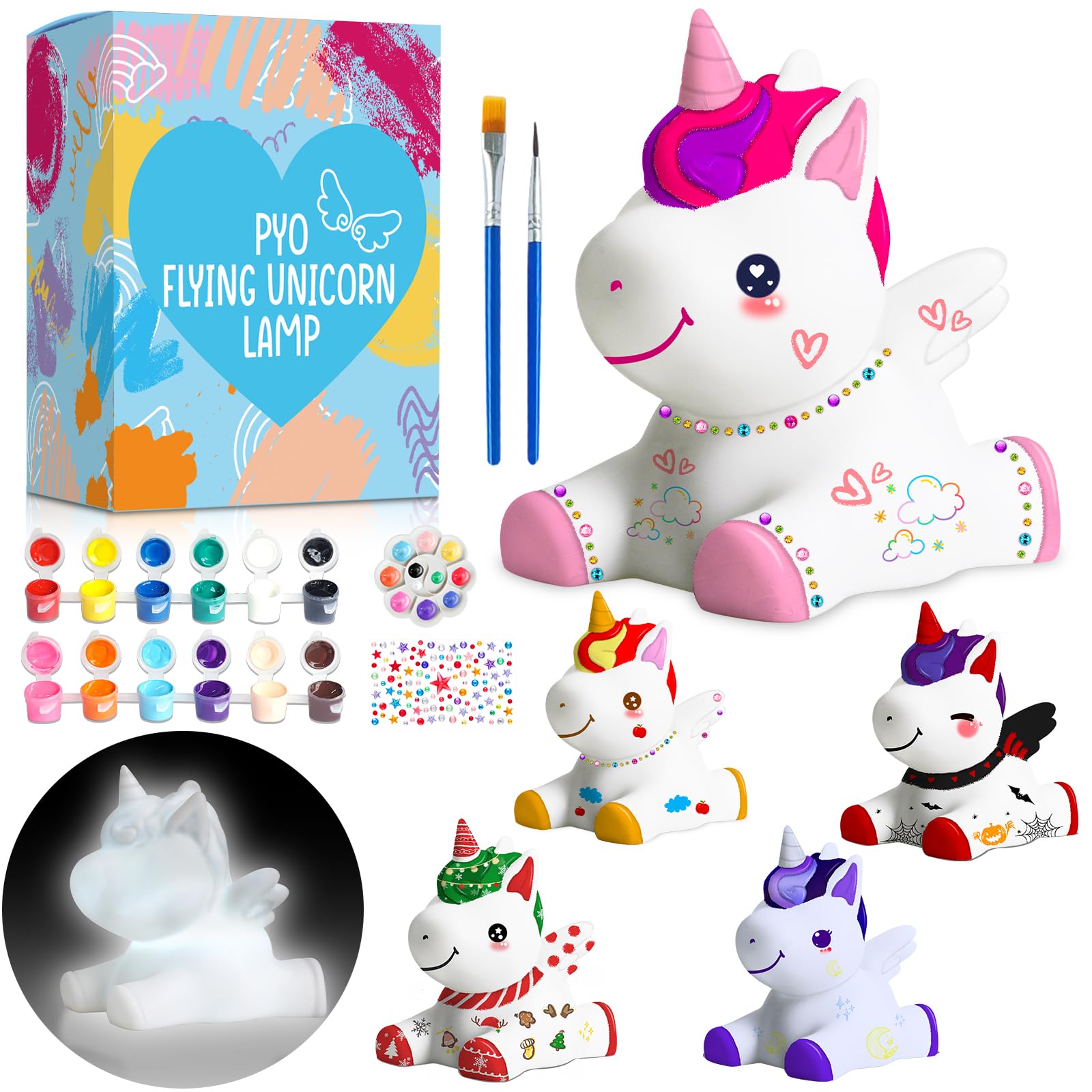 FUNZBO Paint Your Own Unicorn Lamp Kit - Arts and Crafts Supplies Painting Kits for Kids Teens Adults, DIY Night Light Unicorn T
