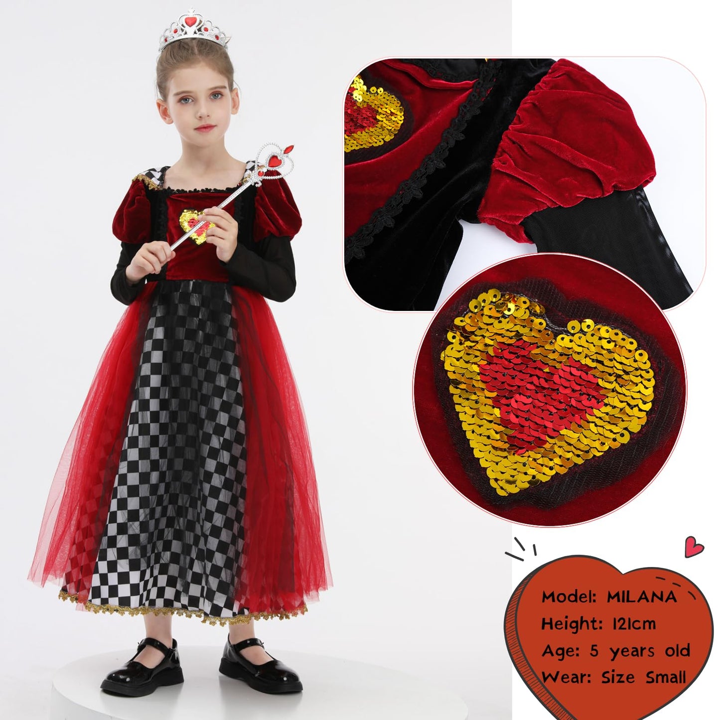 Nspstt Royal Red Queen Costume For Girl Halloween Dress Queen Of Hearts Costume