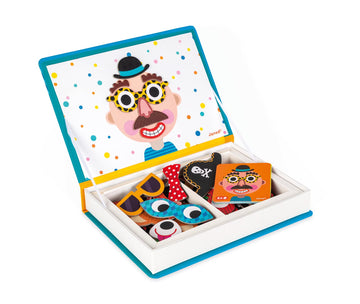 Janod Magnetibook 83 Pc Magnetic Boy Crazy Face Dress Up Game For Imagination Play - Book Shaped Travel/Storage Case Included - S.T.E.M. Toy For Ages 3+