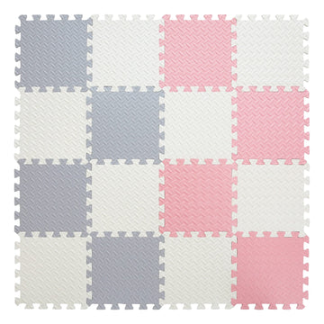 Tamiplay Foam Floor Mats For Kids, 12 X 12 Inch 16 Tiles 0.4' Thickness Foam Play Mat, Non-Toxic Square Interlocking Floor Mats Rubber Baby Play Mat For Toddlers(White/Gray/Lori Pink)