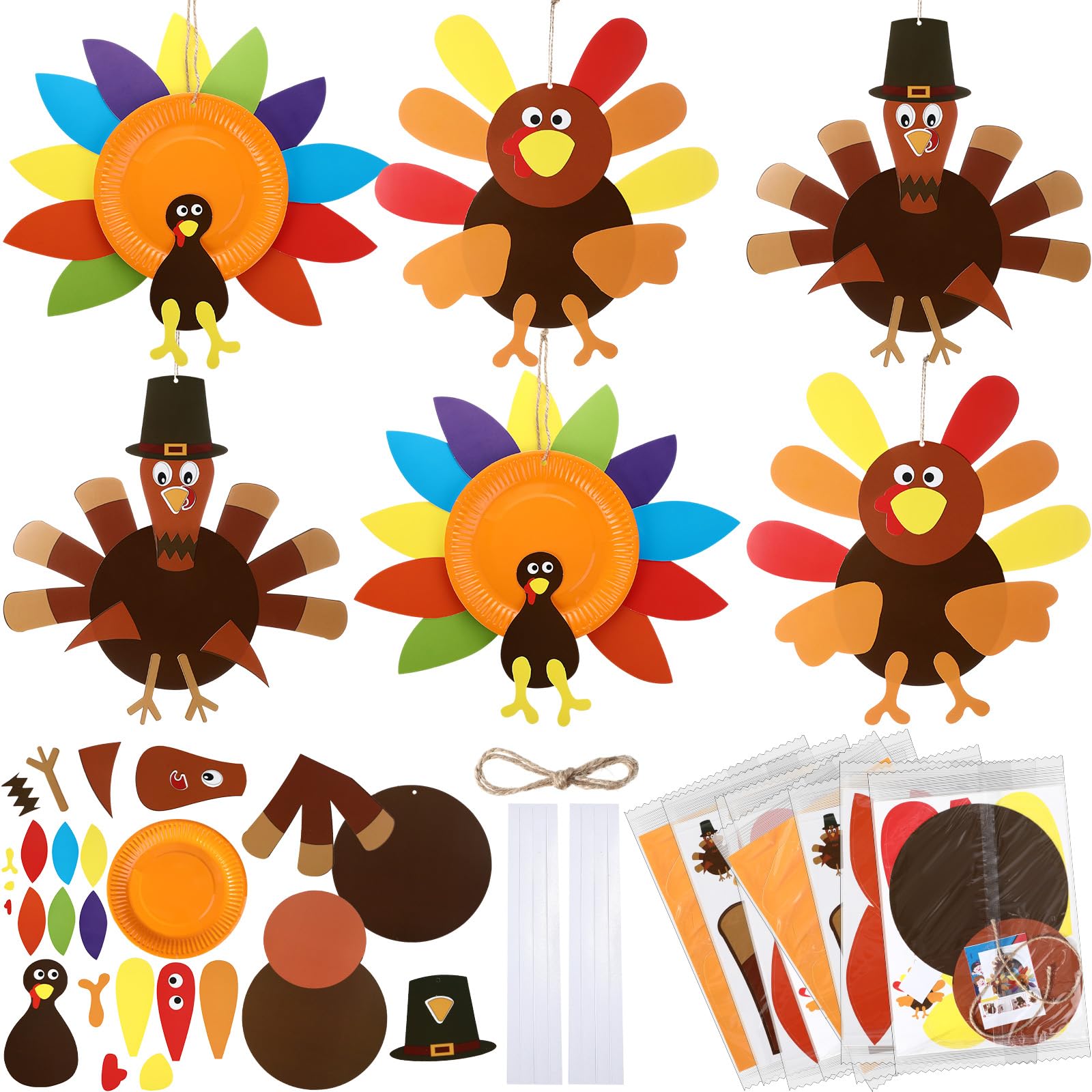 Harloon 6 Set Thanksgiving Turkey Craft Kits for Kids DIY Make a Turkey Art 13-17 Large Thanksgiving Hanging Ornaments Decoratio