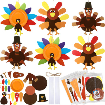 Harloon 6 Set Thanksgiving Turkey Craft Kits for Kids DIY Make a Turkey Art 13-17 Large Thanksgiving Hanging Ornaments Decoratio