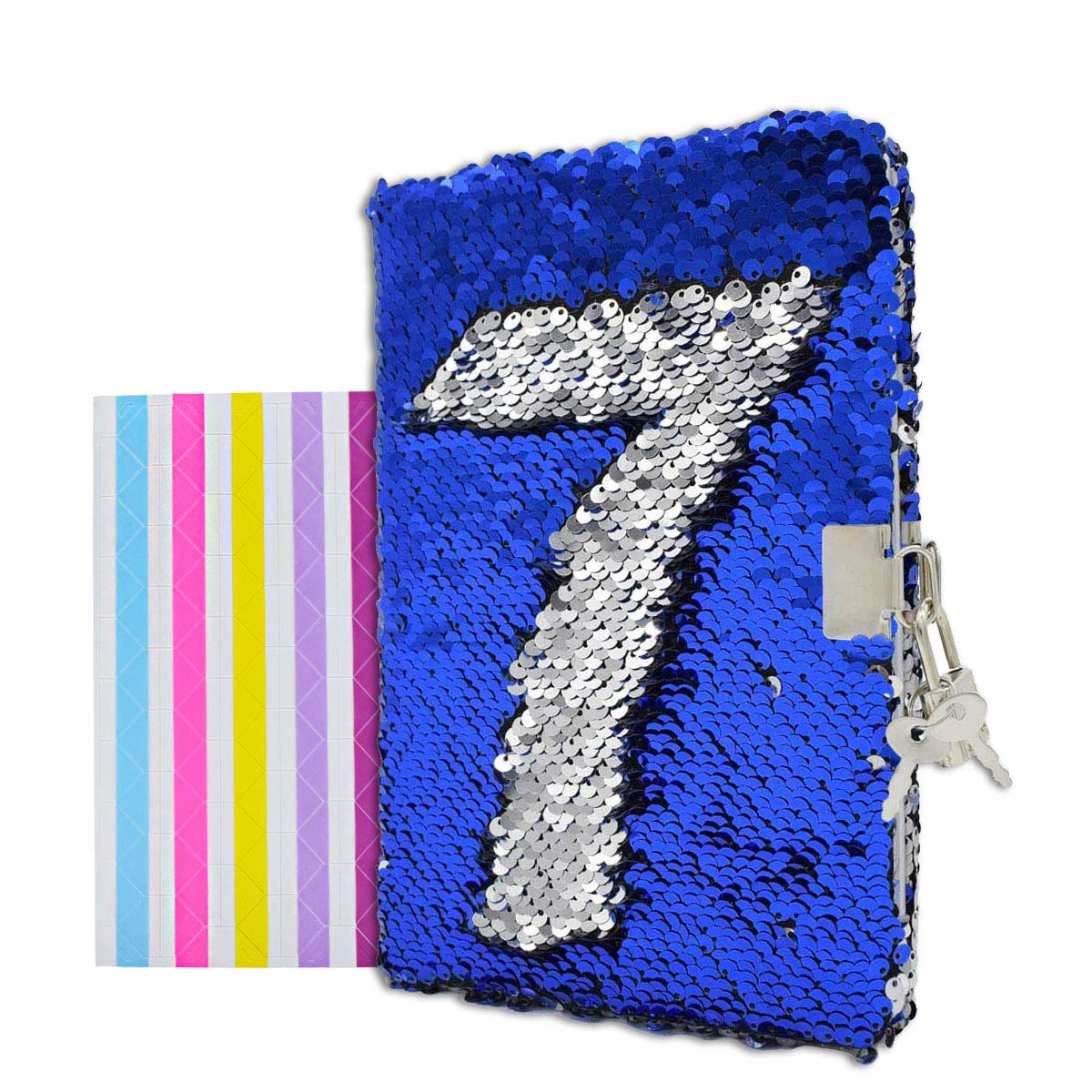 Vipbuy Magic Reversible Sequin Notebook Diary Lined Travel Journal With Lock And Key For Kids Girls, Size A5 (8.5” X 5.5”), 78 Sheets (Blue To Silver)