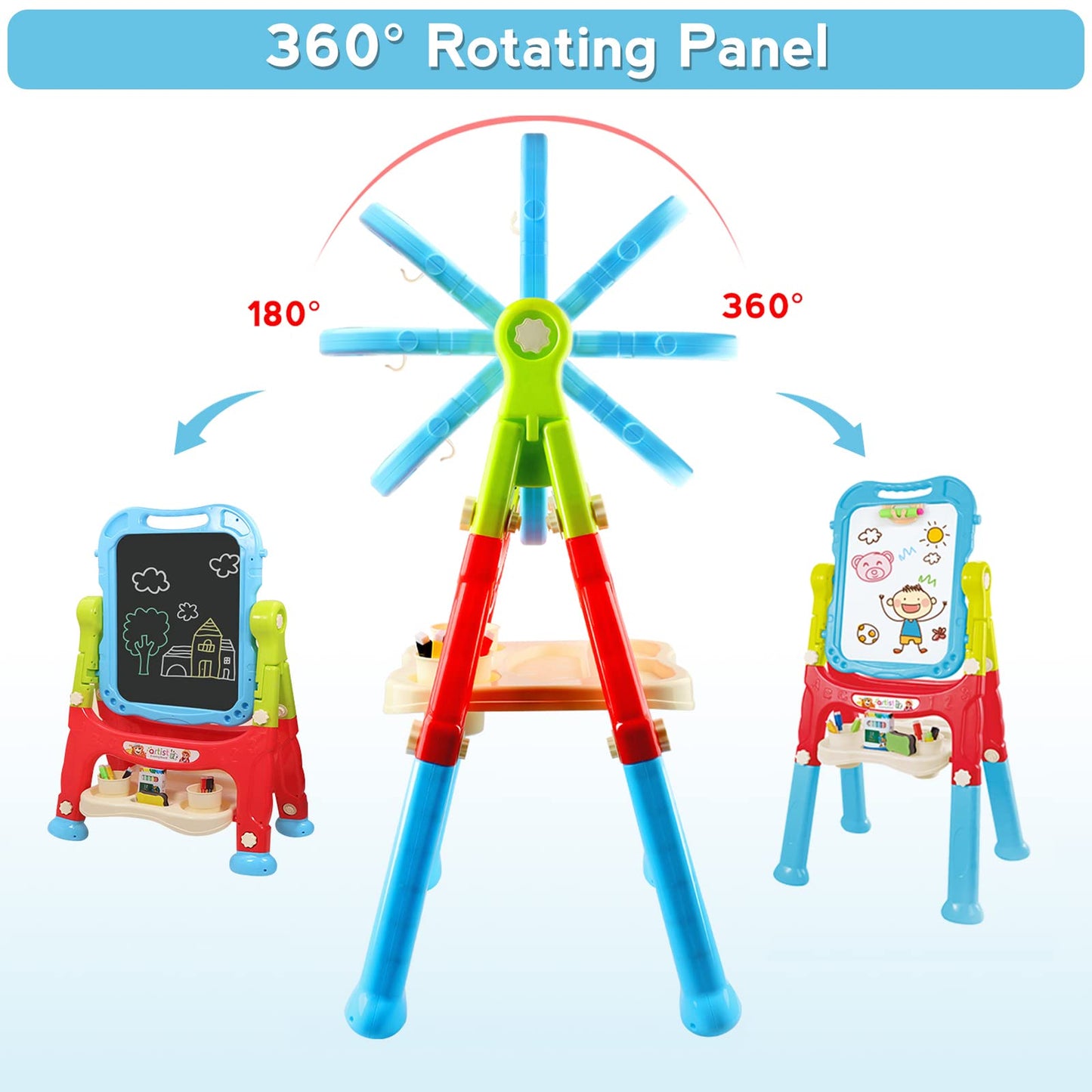 Mojitodon Kids Easel - Double-Sided Adjustable Art Easel with Accessories, Blue, Plastic