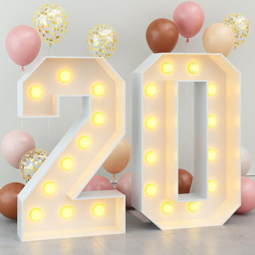 4Ft Light Up Numbers 20 Mosaic Numbers Marquee Frame For 20Th Birthday Party Large Cardboard With Lights Pre-Cut Kit Cut-Out Thick Foam Board Sign Diy Decorations For Anniversary New Year Graduations