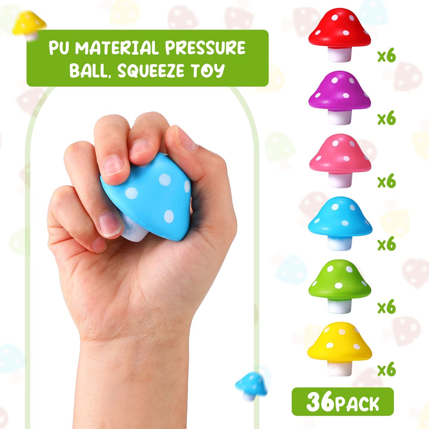 Jerify Mushroom Stress Balls PU Foam Stretchy Balls Stress Relief 1.57 Inch Mini Toys for mature-themeds Mushroom Shape Balls mature-themed Fidget Toys for Anxiety Relaxing