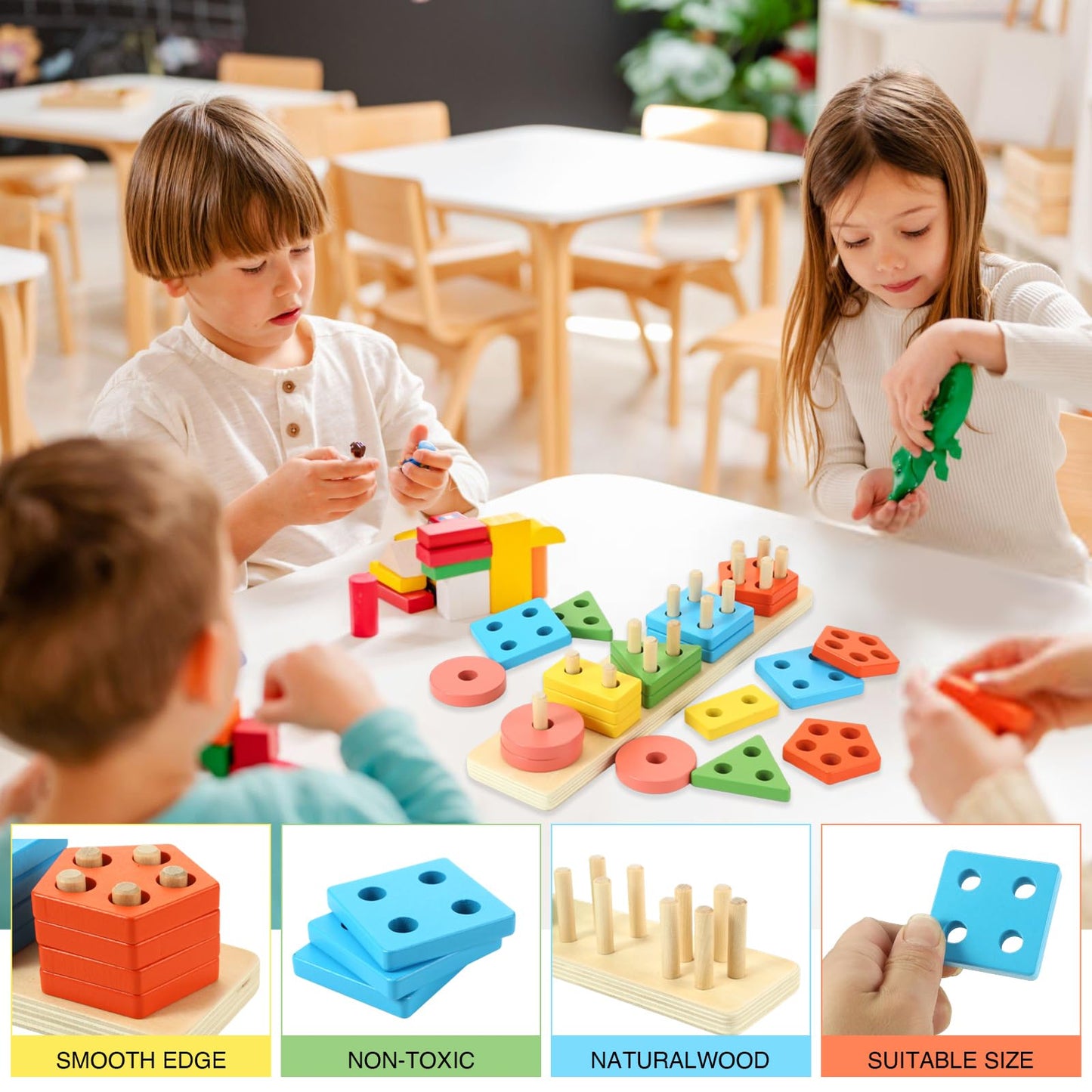 BettRoom Toddler Toys for 1 2 3 4 5 6 Year Old Boys Girls Birthday Gifts Montessori Wooden Educational Toys for Kids Learning Puzzles Shape Sorter Toy