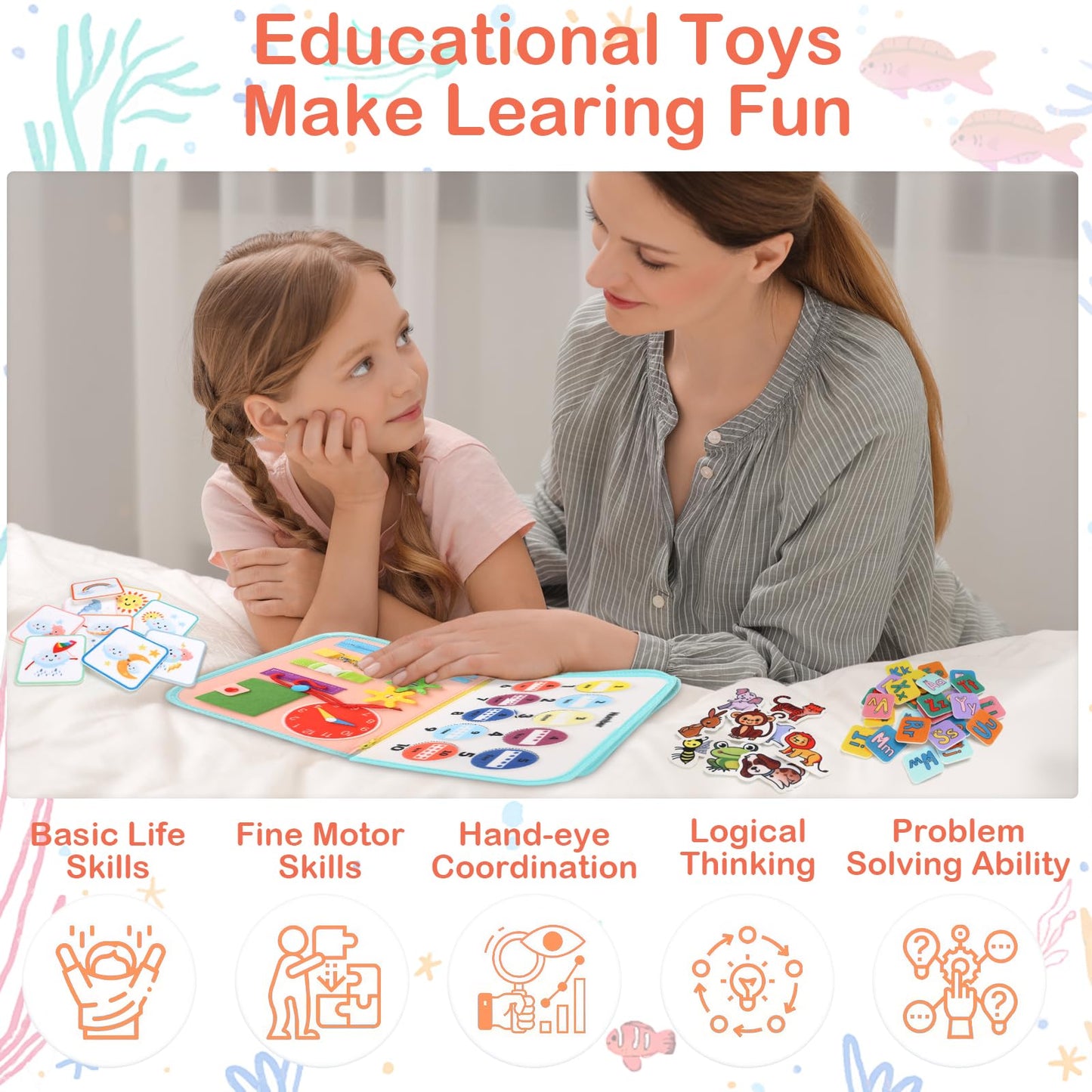 Toddler Busy Board Montessori Toys For Toddlers 1-3 Year Old Educational Activity Book Board Sensory Travel Toys Ages 2-4 Presch