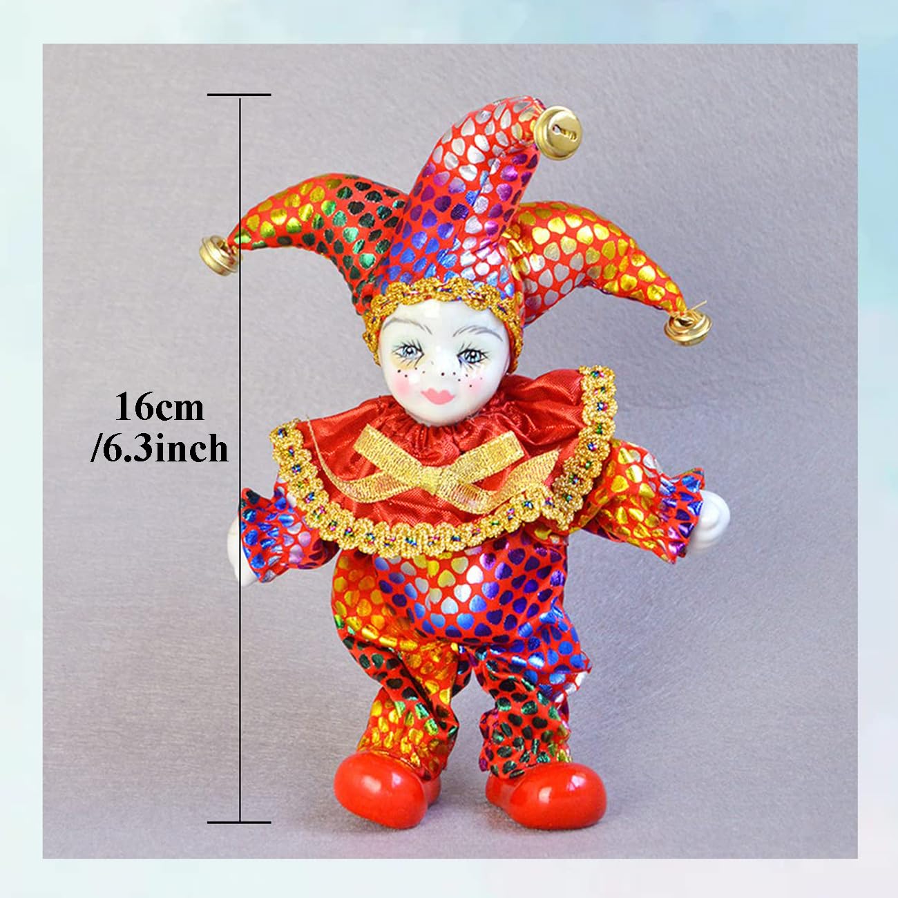 Maxyoung 7 Inch Italian Eros Porcelain Doll, Cute Triangel Clown Dolls, Vintage Figurine, Collectible Toys, Christmas Halloween
