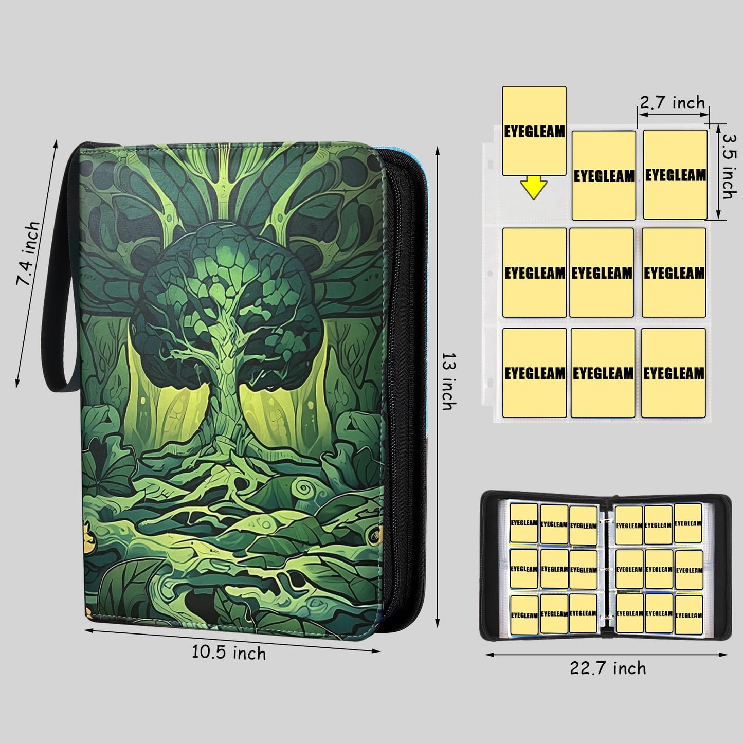 EYEGLEAM 9 Pocket Trading Card Binder, Holds 720 Cards, Standard Size, Green, Polypropylene (PP) for MTG/YGO/PTCG Collectors