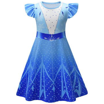 Aovclkid Girls Princess Elsa Costume Birthday Party Dress Halloween Cosplay Outfits(5T,Blue)