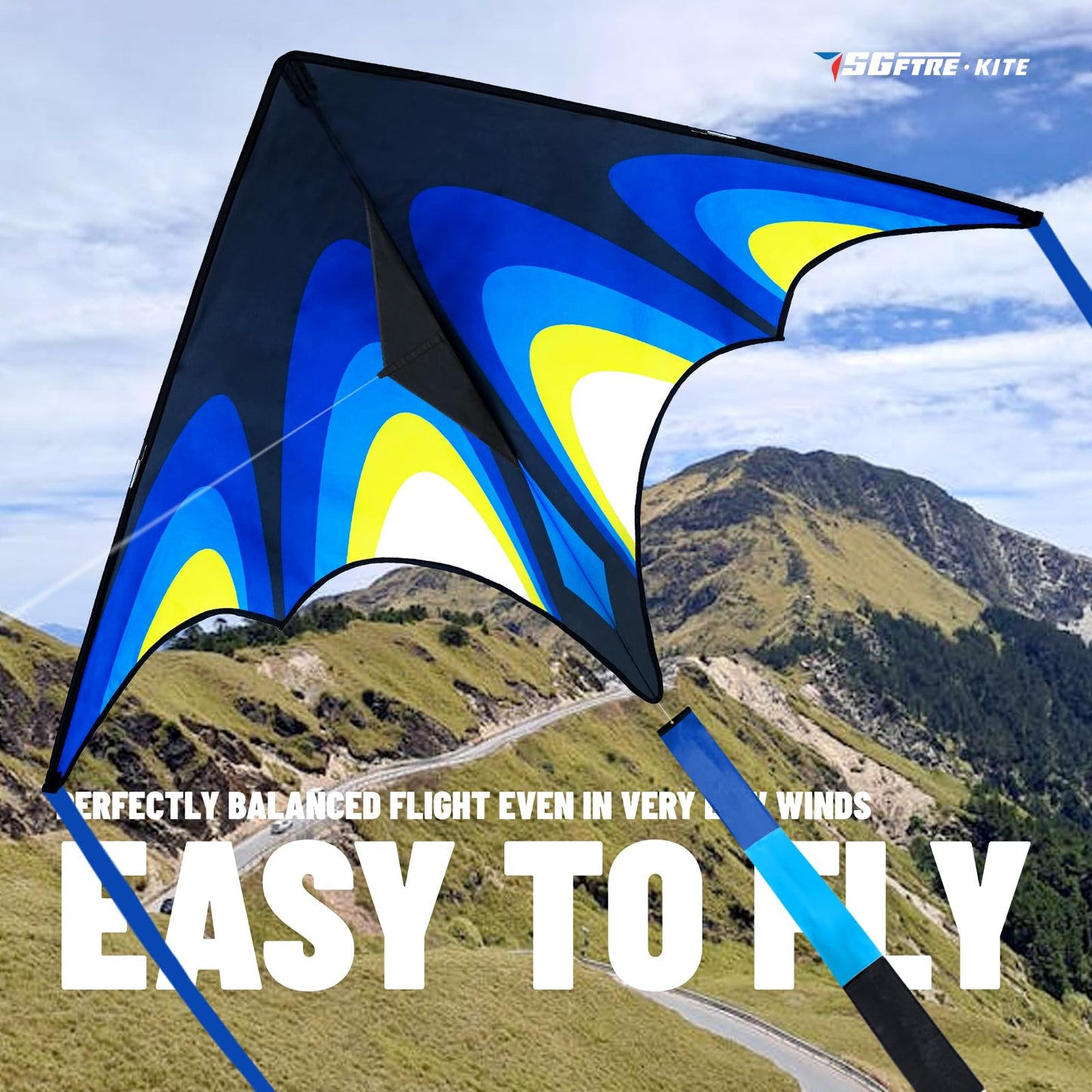 SGftre Blue Large Delta Kites for Kids Ages 8-12 Easy to Fly Kite for mature-themed and Kids Outdoor Sports Kites Beach Kite Family Outdoor Toy (Spacecraft Lightweight-Blue)