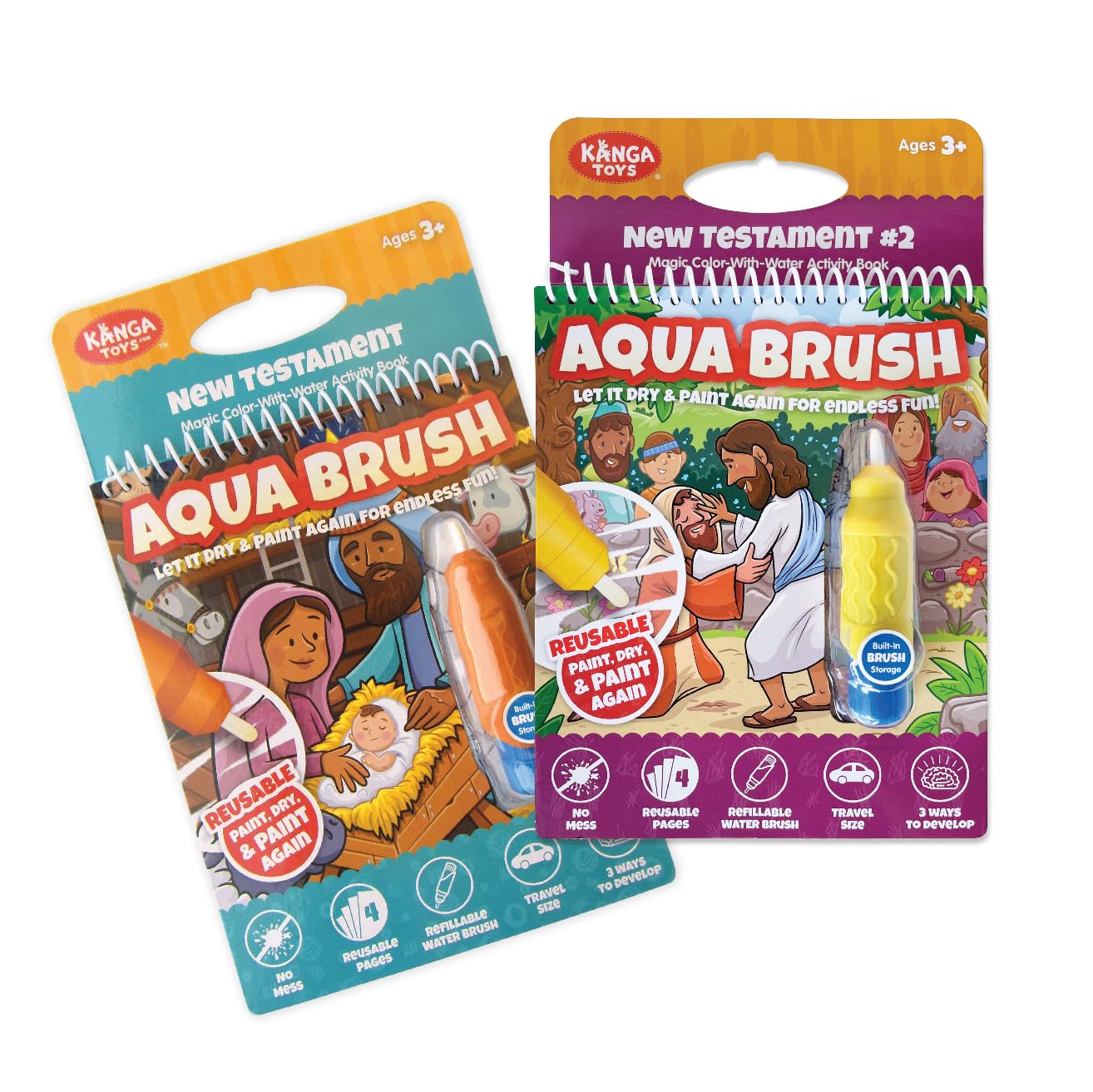 Kangatoys Aqua Brush 2 Pack Of The New Testament Color With Water Activity Book, Bible School, Preschool, Elementary, Primary, C