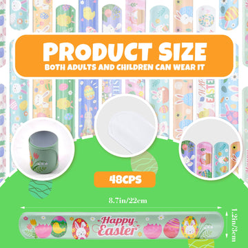 48 Pieces Easter Slap Bracelets Bulk Party Favors for Kids - 12 Designs Spring and Easter Themed Snap Bands, Classroom Exchanges
