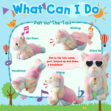 Colorful Plush Robot Cat Stuffed Animal Interactive Cat Robot Toy, Robotic Cat Barking Meow Kitten Touch Control, Animated Kitty Cat Pet, Robot Kitty Toy For Baby Birthday H:12'