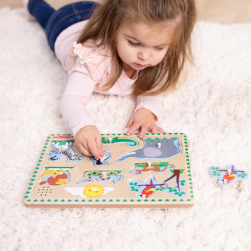 Melissa & Doug Zoo Animals Sound Puzzle - Wooden Peg Puzzle With Sound Effects (8 Pcs)