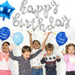 Happy Birthday Banner Script Silver Letter Sign With 12 Pcs Blue Silver Star Foil Mylar Balloon For Birthday Party Decoration