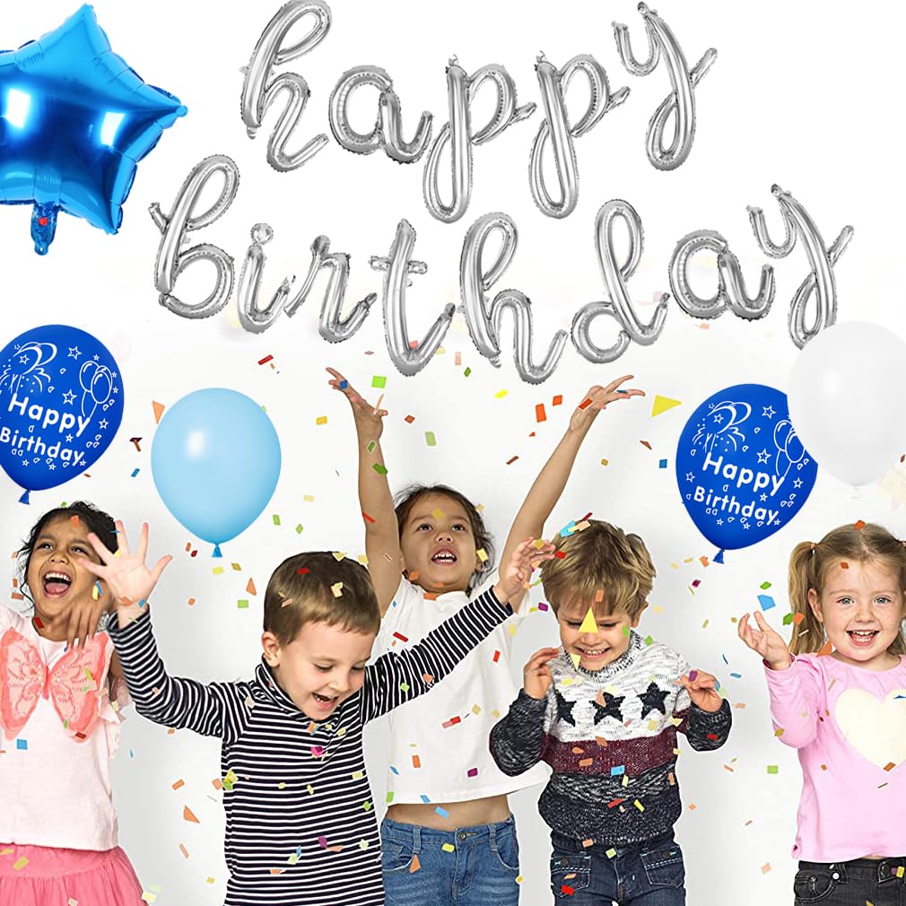 Happy Birthday Banner Script Silvery Letter Sign Foil Mylar Balloon For Birthday Party Decoration