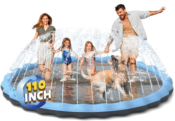 Splash Pad, Hyperzoo 110' Extra Large Sprinkler Splash Pad For Kids And Dogs, Non-Slip Thickened Sprinkler Pad Pool Summer Outdoor Water Toys For Baby Toddler Boys Girls 3-12 Years Blue