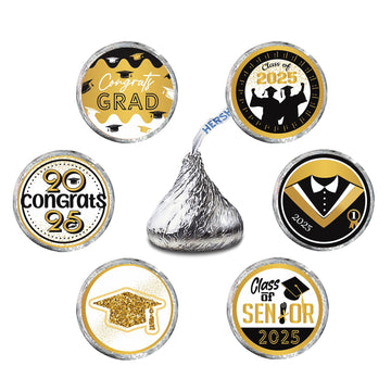 Gold and Black Graduation Party Favors Stickers for Chocolate Kisses, Congrats Grad Stickers Graduation Candy Stickers,Class of 