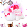 69-PCS?Strawberry Shortcake Cat Plush + 60-Sticker - Candy Cat Collection - Embroidered Plushie - Cat Stuffed Animal Collectible