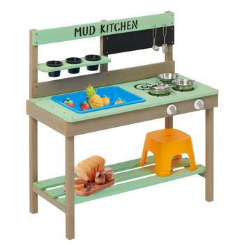 Mederra Kids Play Kitchen, Wood Mud Kitchen with Water Play Set & Cooking Toys for Outdoor, Gift for 3~8