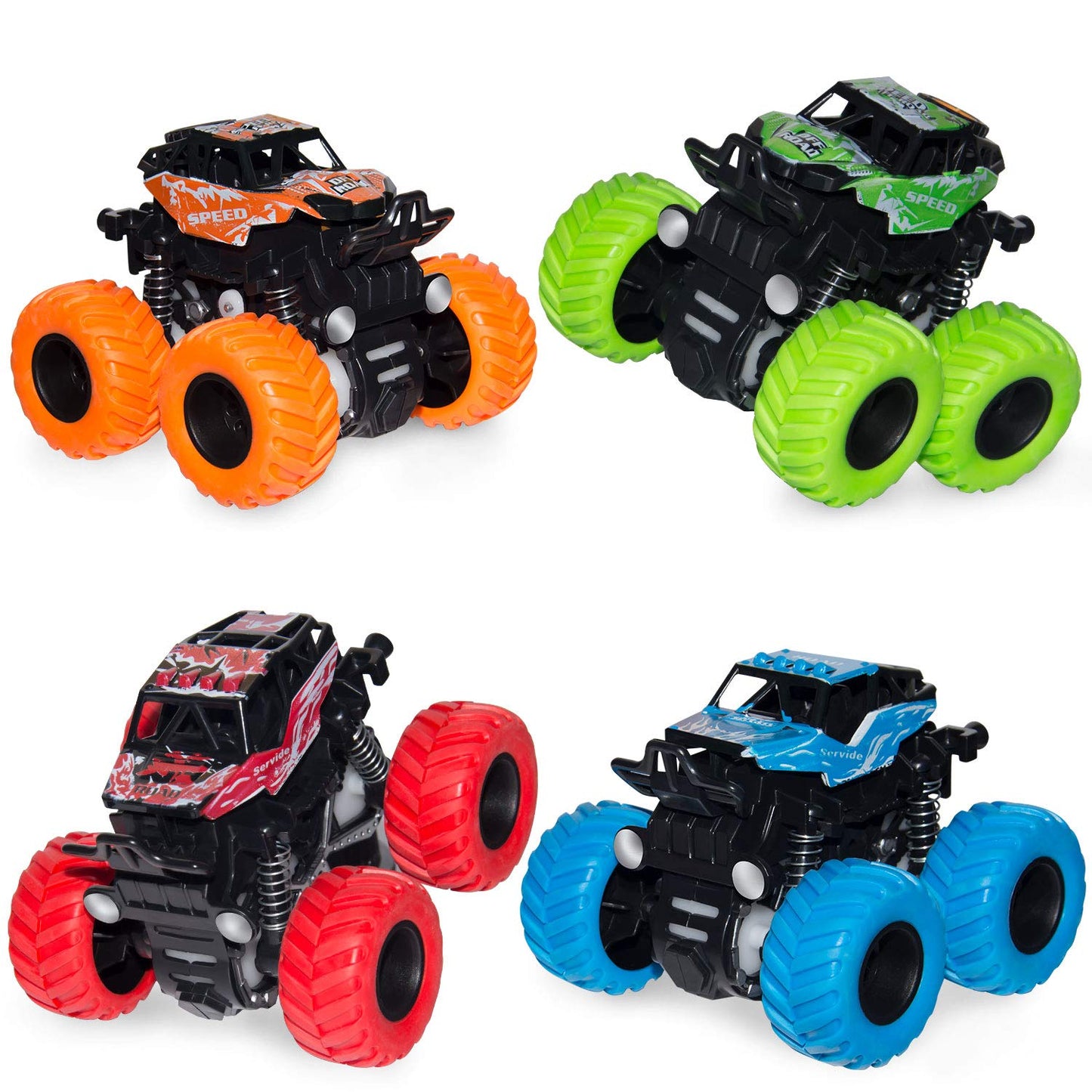 LONANDY 4 Pack Monster Truck Toys for Boys and Girls - Friction Powered Push and Go Toy Cars, Inertia Car Toy Set Stunt Toy Vehi