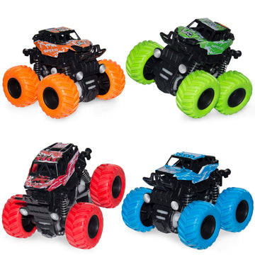 LONANDY 4 Pack Monster Truck Toys for Boys and Girls - Friction Powered Push and Go Toy Cars, Inertia Car Toy Set Stunt Toy Vehi