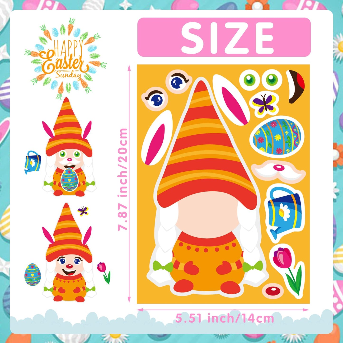 27 Sheets Easter Stickers Easter Gifts For Kids Toddlers Make Own Face Easter Gnome Bunny Sheep Rabbit Colored Egg Chicks School