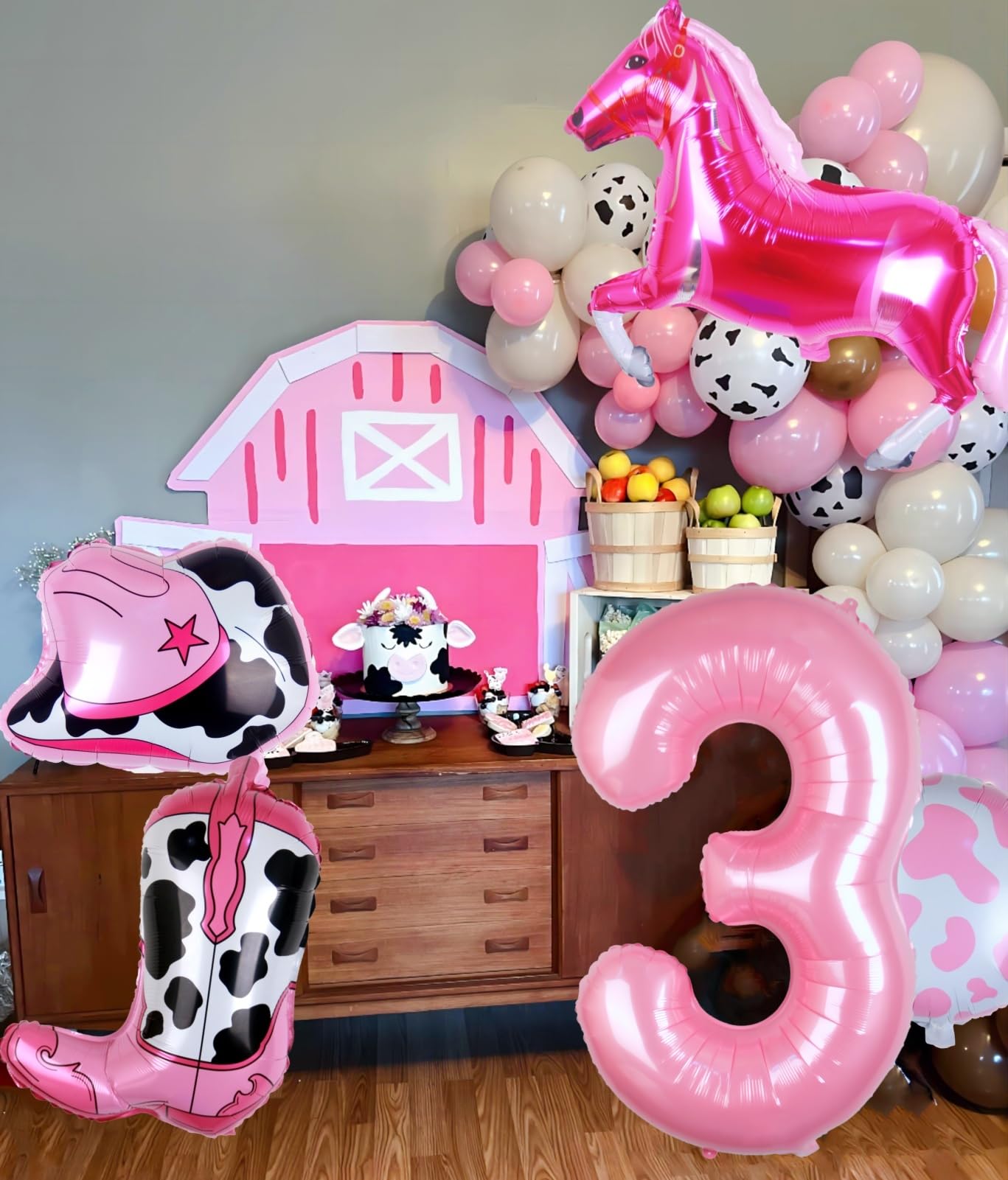 Kwuz Western Cowgirl Balloons Pink 3rd Birthday Party Decorations, Retro Horse Cowgirl Hat Boot Balloons Girls Western Theme Rod