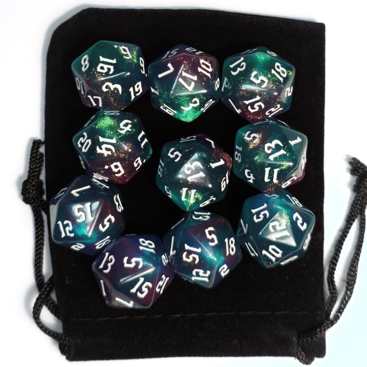 10Pcs D20 Polyhedral Dice Set 22Mm For Dnd Rpg Mtg Dungeons And Dragons Dice (Purple+Green)
