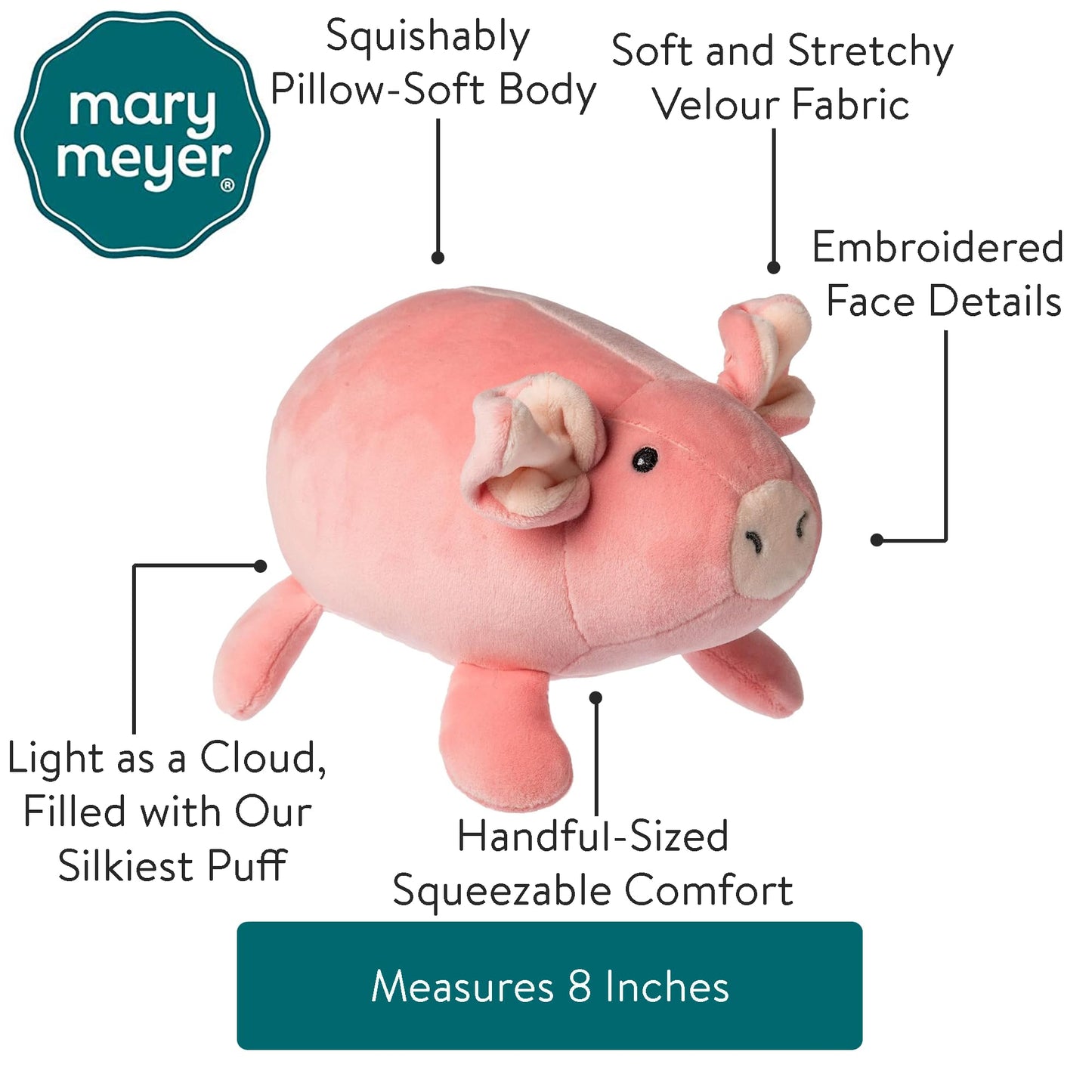 Mary Meyer Stuffed Animal Smootheez Pillow-Soft Toy, 8-Inches, Pig